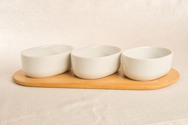 Preview: 3er-Set Dipschälchen aus Buche