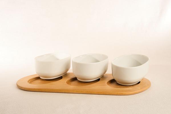 3er-Set Dipschälchen aus Buche
