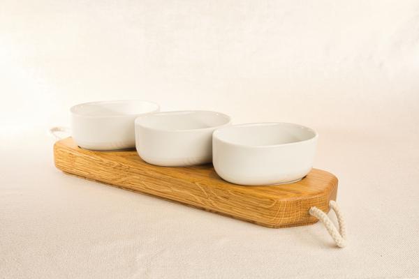 3er-Set Dipschälchen aus Eiche