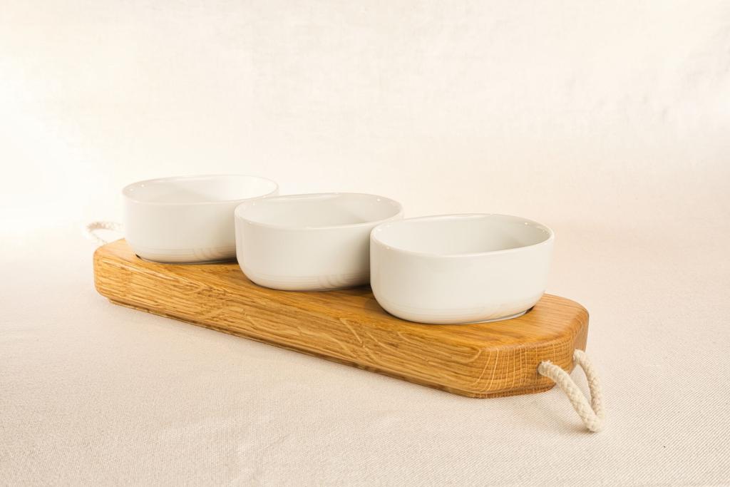 3er-Set Dipschälchen aus Eiche