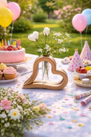 Vase in Herzform auf einem festlichen Tisch